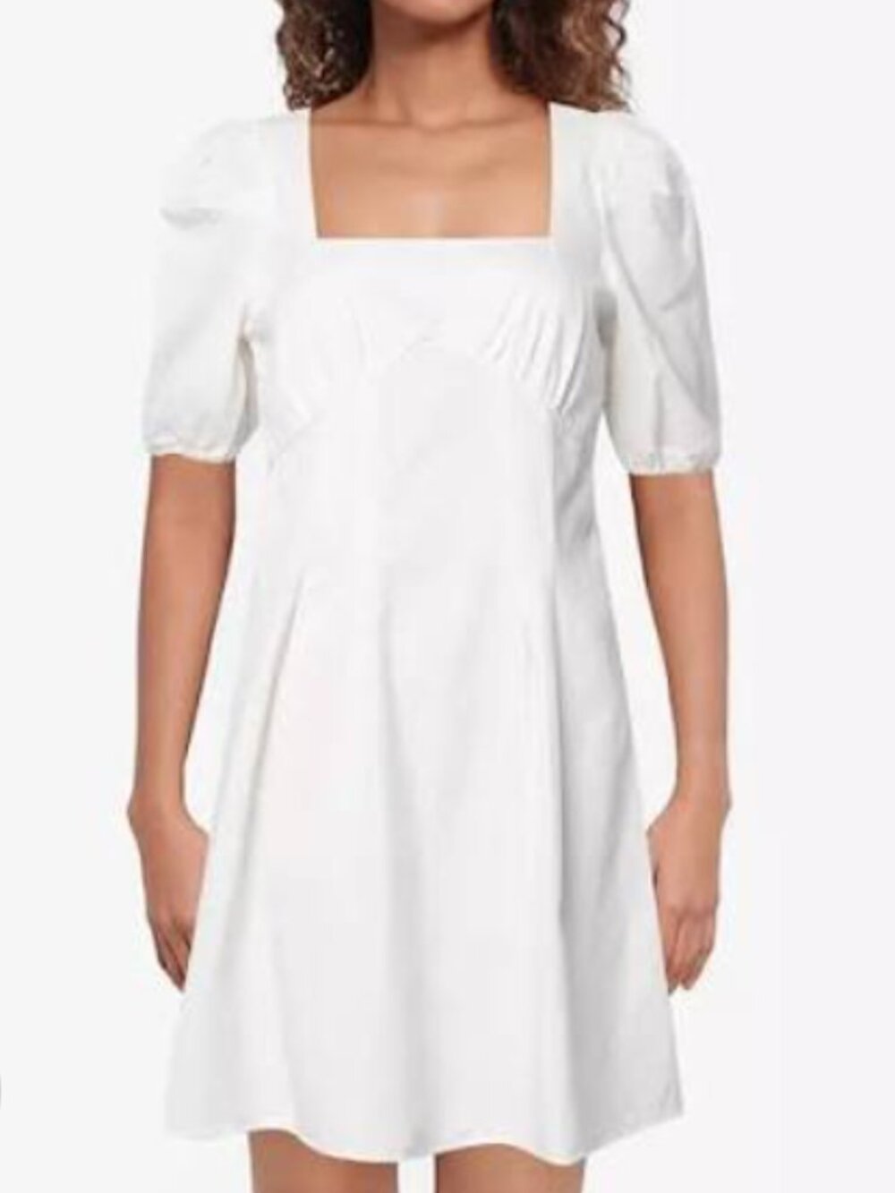 Mango White Puff Sleeve Denim Dress